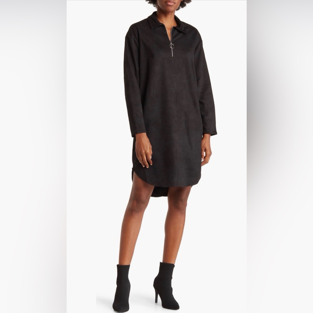 Stitch Drop Black Prescott Faux Suede ShirtDress With Pockets